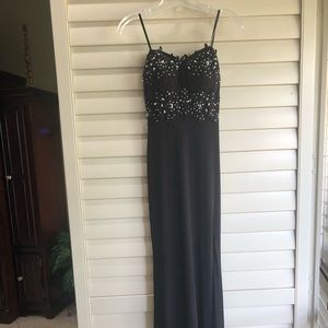 Long Sleek Lace and Rhinestone evening Dress